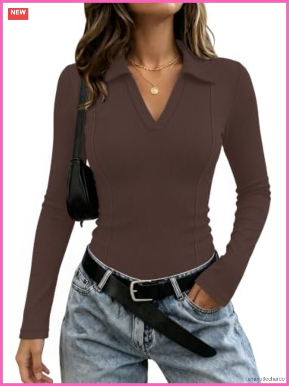 Women's Fitted Long Sleeve Polo Shirt Business Casual with Front Ruched Detail